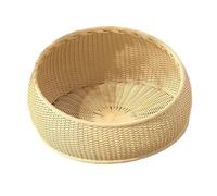 Yunmeryker Cama para Gato Tejida Artesanal Rattan Cesta para Gato Redonda Nido Fresco Ventilado para Mascotas Colchón Lavable Fácil de Limpiar Adecuada Par, Beige