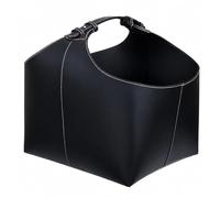 Yunmeryker Cesta de Almacenamiento de PU con Manijas, Cesto Moderno para Leña, Mantas y Juguetes, 37x31,5x36cm , Negro