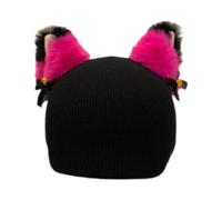 Yunmeryker Cubierta para Casco de Esquí Gorro Animal Tejido Protector para Cascos de Nieve Decorativo Adecuada para Patinadores Y Esquiadores Paseos en Invierno, Rosa Negra Oreja Roja