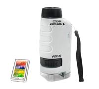 Yunmeryker Microscopio de Bolsillo Microscopio Portátil Juguete Educativo Científico Mini Lupa con Luz para Observar Naturaleza Hecho en PP Adecuado para Niños E, Blanco con espécimen