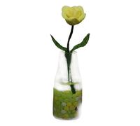 Yunmeryker Miniatura Florero Adorno Flor en Maceta Accesorio Material Resina Y Vidrio Adecuado para Casa de Muñecas Colección Micro Paisaje Regalo, Mezclar Rosa Amarilla