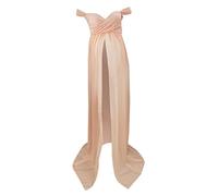 Yunmeryker Vestido de Maternidad sin Tirantes Gasa Maxi Embarazada Frente Abierto Abertura Diseño Elegante Adecuado para Fotografía Shower, Rosa XL, universal