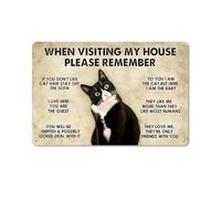 Yunmoxiao Cartel de metal vintage con texto en inglés "When visiting my house please remember rules", cartel divertido para casa, cocina, bar, pub (30,5 x 20,3 cm)