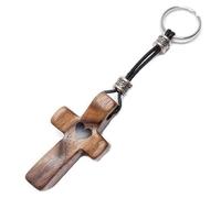 Yunmoxiao Llavero de cruz de madera de nogal, la fe abraza la cruz, regalo de aliento para familiares y amigos, cruces de madera para manualidades, compañero espiritual y alivia el estrés