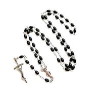 Yunnan Sourcing Collar de perlas ovaladas rosario negro collar católico medalla de oración cruz sagrada joyería religiosa regalos para mujeres hombres niñas collar de perlas para mujeres