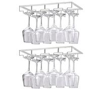 YunNasi 2 Piezas 4 Filas Soportes para Copas de Vino de Metal Organizador Mantener los Vasos Secos Debajo del Gabinete con Tornillos para Bar Restaurante Cocina, Plata