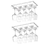 YunNasi 2 Piezas 4 Filas Soportes para Copas de Vino de Metal Organizador Mantener los Vasos Secos Debajo del Gabinete con Tornillos para Bar Restaurante Cocina, Blanco