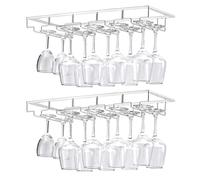 YunNasi 2 Piezas 5 Filas Soportes para Copas de Vino de Metal Organizador Mantener los Vasos Secos Debajo del Gabinete con Tornillos para Bar Restaurante Cocina, Plata