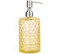 YunNasi Dispensador de Jabón Líquido Dosificador de Jabón Recargable Hecho de Vidrio y Boquilla de Acero Inoxidable para Baño, Inodoro o Cocina (Amarillo)