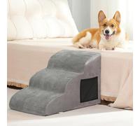 YunNasi Escalera para Perros de 3 Etapas, Rampa para Perros Pequeños y Gatos, Escaleras para Mascotas con Funda Lavable y Fondo Antideslizante, para Sofá o Cama (3 Pasos-Gris)