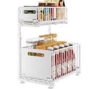 YunNasi Organizador Bajo Fregadero Cocina Lavabo 2 Niveles Metal Deslizable Estante Almacenamiento Debajo Fregadero para Cocina Baño con Altura Ajustable(Blanco-1 Pieza)