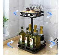 YunNasi Organizador de Especias Giratorio 360° Estante para Especias Lazy Susan para Cocina sin Necesidad de Taladrar Negro Especiero Moderno para Encimera o Esquina (Cuadrado, 2 Niveles)