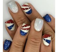 YUNNIAN 24 uñas postizas cuadradas cortas a presión, para el Día de la Independencia, uñas acrílicas, uñas adhesivas