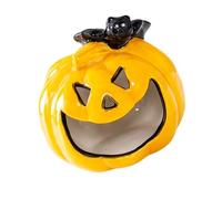 YUNNIAN Glowing Pumpkin Holders with Smiling Faces Halloween Tealight Centerpieces for Festive Home Table Decor Halloween Tealight Candle Holders