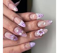 YUNNIAN Uñas postizas a presión en forma de almendra, uñas postizas brillantes, uñas postizas naturales, uñas postizas acrílicas