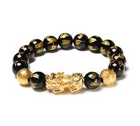 Yunobi - Pulsera Amuleto Feng Shui de obsidiana negra, pulsera para atraer la riqueza con amuleto dorado para el dinero y la buena suerte
