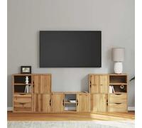 Yunovire 5-TLG. Mueble de salón ODDA, madera maciza de pino acabado de cera de miel, 79 x 24 x 40 cm, sistema de almacenamiento modular para salón, dormitorio, medios