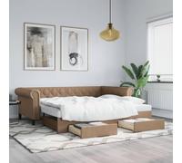 Yunovire Cama de día extensible con cajones, color marrón capuchino, 90 x 200 cm, piel sintética, moderno sofá cama para habitaciones de invitados, estructura robusta con espacio de almacenamiento