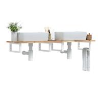 Yunovire Estantería para lavabo de pared de acero y madera de acacia, 120 x 40 x 2 cm, 4 soportes, ahorra espacio para baño, mueble de baño, estante con espacio de almacenamiento y toallero