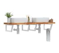 Yunovire Estantería para lavabo de pared de acero y madera maciza de acacia, 120 x 50 cm, con soportes trapezoidales para baño de invitados, mueble de baño con espacio de almacenamiento y toallero