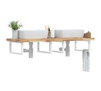 Yunovire Estantería para lavabo de pared de acero y madera maciza de acacia, 120 x 50 cm, para baño e invitados con espacio de almacenamiento, estante y toallero, mueble de baño moderno para lavabo y