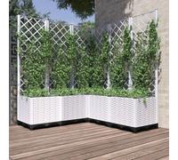 Yunovire Macetero con enrejado blanco, 120 x 120 x 136 cm, polipropileno, jardín, balcón, terraza, plantas trepadoras, maceteros para flores, hierbas, rosas, tomates, guisantes, orquídeas, bonsái
