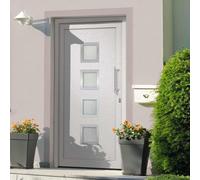 Yunovire Puerta de entrada blanca 98 x 208 cm con cierre de 5 puntos y aislamiento térmico, marco de PVC, umbral de aluminio, bisagras 3D, acristalamiento aislante para puerta de entrada, puerta de