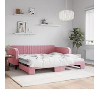 Yunovire Sofá cama extensible rosa 100 x 200 cm terciopelo, moderno sofá cama con caja de ruedas, estructura de metal resistente y madera, muebles de salón versátiles