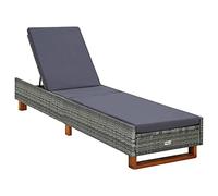 Yunovire Tumbona con cojín de poliratán, gris, ajustable, ergonómica, resistente a la intemperie, con cojín para jardín, terraza, balcón, piscina, exterior, relajación, tumbona plegable