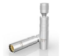 YUNPYCHY 2pcs Llave Bujía 14mm/16mm, Llaves Bujías Magnéticas Universales, Cabeza Giratoria 360°, Cromado Anticorrosión, 3/8 Pulgadas para Mantenimiento de Coches