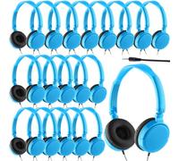 Yunsailing Paquete de 18 auriculares de aula a granel para estudiantes con cable para la escuela con auriculares ajustables envueltos individualmente (azul)