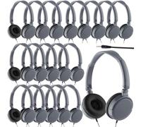 Yunsailing Paquete de 18 auriculares de aula a granel para estudiantes con cable para la escuela con auriculares ajustables envueltos individualmente (gris)