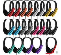 Yunsailing Paquete de 20 auriculares a granel con micrófono, para estudiantes, niños, con cable, para escuela, biblioteca, computadora, oficina, adultos, enchufe universal de 3.5 (multicolor)