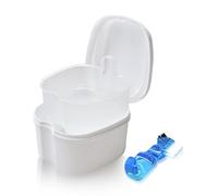 YunSchauen Caja de prótesis dental, caja de dentadura, caja de almacenamiento con colador colgante para dientes falsos, limpieza blanca