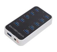 Yunseity Estación de Acoplamiento de Concentrador USB 3.0 de 10 Puertos, Divisor de Datos Alimentado con Entrada de 12 V-24 V para Computadora Portátil, Computadora de Escritorio, PC, Consola de