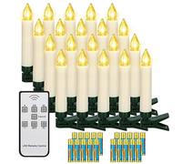 yunsheng 20 velas LED de Navidad, velas inalámbricas para árbol de Navidad con temporizador de mando a distancia, funciona con pilas, sin llama, IP64, (contiene 20 pilas AAA)