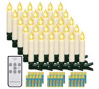 yunsheng 30 velas LED de Navidad, velas inalámbricas para árbol de Navidad con temporizador de mando a distancia, funciona con pilas, sin llama, cadena de luces para árbol de Navidad, IP64, (contiene