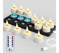 yunsheng Velas de té magnéticas recargables con estación de carga y temporizador remoto, 12 unidades, alimentadas por pilas, recargables, sin llama, velas LED parpadeantes para decoración del hogar