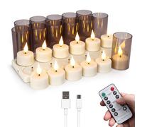 yunsheng Velas de té recargables sin llama con temporizador y estación de carga de mando a distancia, 12 unidades, recargables, funcionan con pilas, velas eléctricas parpadeantes para decoración del