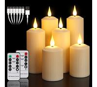 yunsheng Velas LED recargables con mando a distancia de 10 teclas, impermeables para exteriores, sin llama, con temporizador de 6/8 horas, velas romanas en juego de 6 (5 x 10,5/14/16,5 cm), color