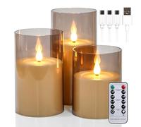 yunsheng Velas LED recargables con mando a distancia y temporizador, recargables, velas sin llama, velas eléctricas parpadeantes con carcasa acrílica y cable de carga tipo C, juego de 3 unidades (3 x