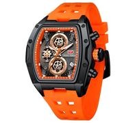YUNSML Relojes deportivos de lujo para hombre, cronógrafo, impermeable, para negocios, trabajo, esfera cuadrada, analógico, calendario luminoso, correa de silicona naranja, 0473-Naranja