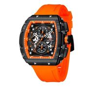YUNSML Relojes deportivos de lujo para hombre, cronógrafo, impermeable, para negocios, trabajo, esfera cuadrada, analógico, calendario luminoso, correa de silicona naranja, 0399-Naranja