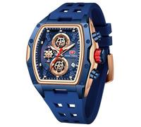 YUNSML Relojes deportivos de lujo para hombre, cronógrafo, impermeable, para negocios, trabajo, esfera cuadrada, analógico, calendario luminoso, correa de silicona azul, 0473-Azul