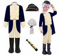 Yunsuelo Disfraz de George Washington para niños, disfraz de George Washington con peluca para Halloween, disfraz colonial de Alexander Hamilton para niños, disfraz de George Washington para Halloween