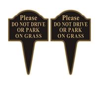 Yuntarda Letrero con texto en inglés "Do not Drive or Park on Grass", paquete de 2 unidades, 25,4 x 35,5 cm, con estaca integrada, de aluminio inoxidable, fácil de instalar para uso en exteriores