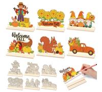 Yuntau 24 piezas de madera para manualidades de otoño, para colorear tu propia mesa, decoración de mesa de otoño, bienvenida, hola, otoño, gnomo, calabaza, camión, espantapájaros, ardilla, centro de