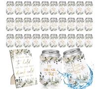 Yuntau Enfriador de latas de boda de flores silvestres para invitados, saludos a amar la risa y I'll Drink Can Cooler, 1 letrero de mesa de boda de madera, recuerdo de despedida de soltera