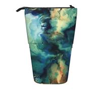 YUNWEIKEJI Abstracto Marmoleado Océano Azul Marino Verde Azulado, Estuche telescópico para lápices, Soporte para lápices con Cremallera, Bolsa de Maquillaje, Bolsa para lápices