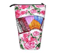 YUNWEIKEJI Acuarela Acordeón Flor Rosa, Estuche telescópico para lápices, Soporte para lápices con Cremallera, Bolsa de Maquillaje, Bolsa para lápices